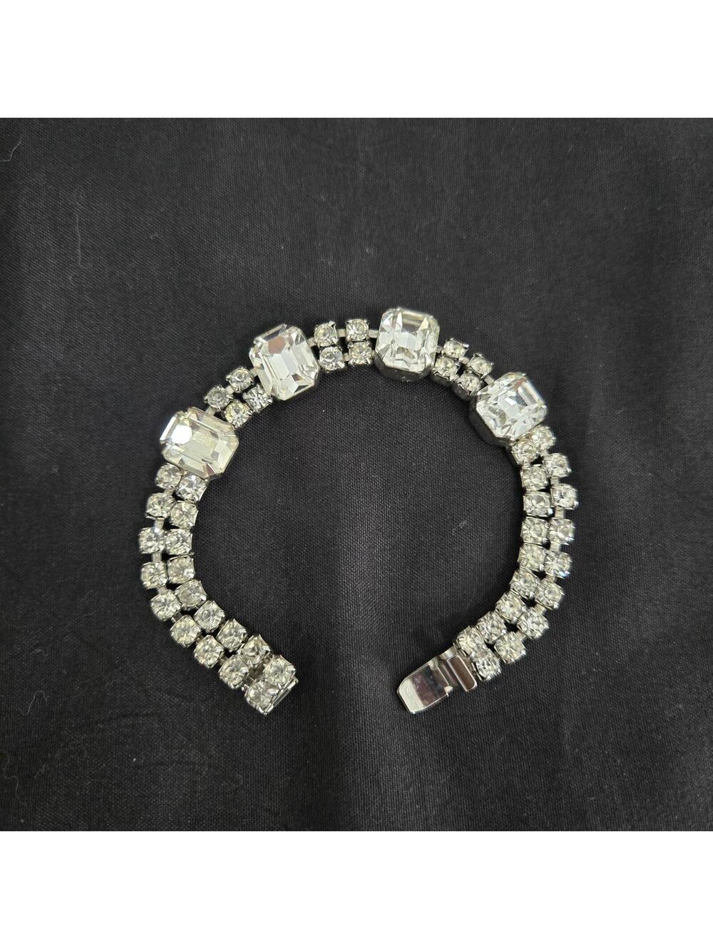 Weiss Rhinestone Bracelet Emerald Cut Crystal Silver Tone Vintage Wedding Glam